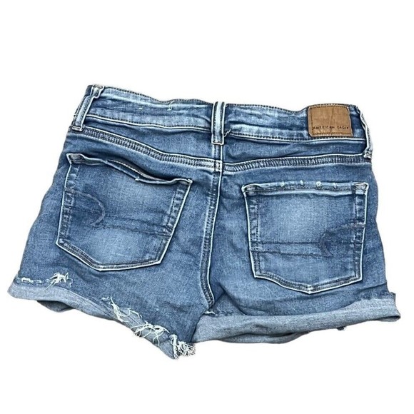 American Eagle Blue Ne(x)t Level Stretch Distressed Midi Jean Shorts Size 2 - Picture 2 of 10